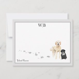 Goldendoodle & Friend Monogram Name Mitteilungskarte