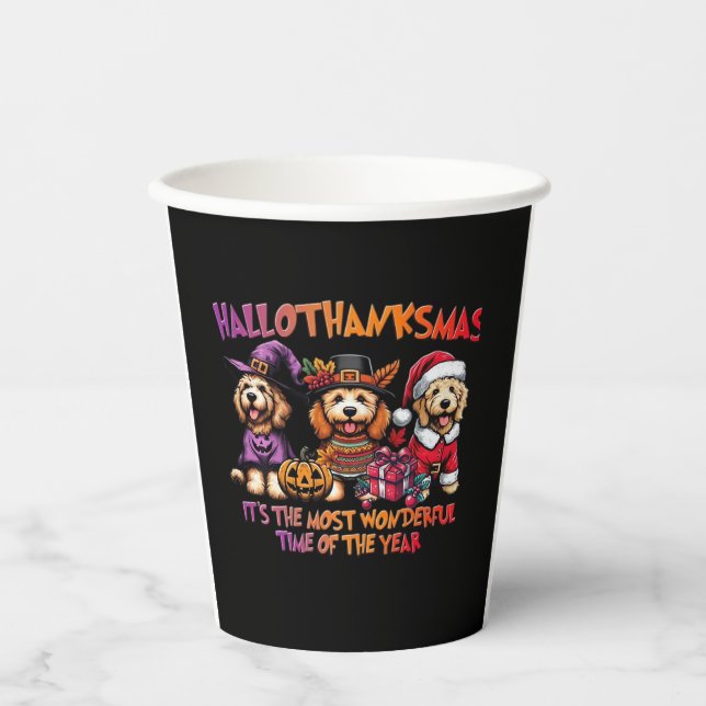 Goldendoodle Halloween Erntedank Weihnachtsklas Pappbecher (Vorderseite)