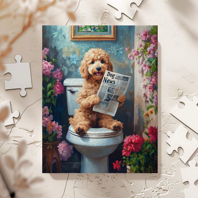 Goldendoodle Hund auf der Toilette Funny (Doodle on Toilet)
