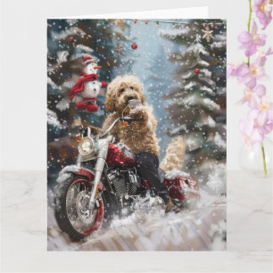 Goldendoodle Hund fährt Motorrad Weihnachten  Karte