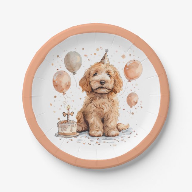 Goldendoodle Hund Geburtstagskuchen Pappteller (Vorderseite)