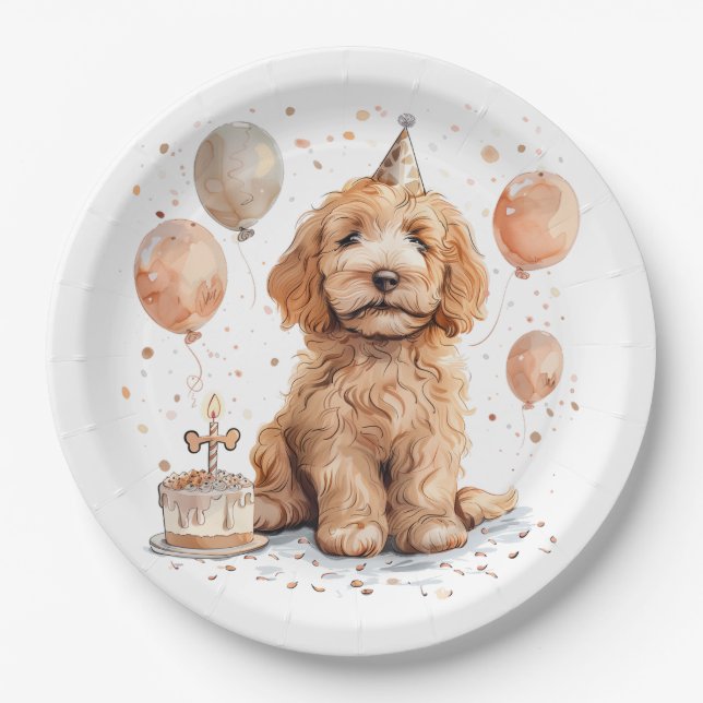Goldendoodle Hund Geburtstagskuchen Pappteller (Vorderseite)