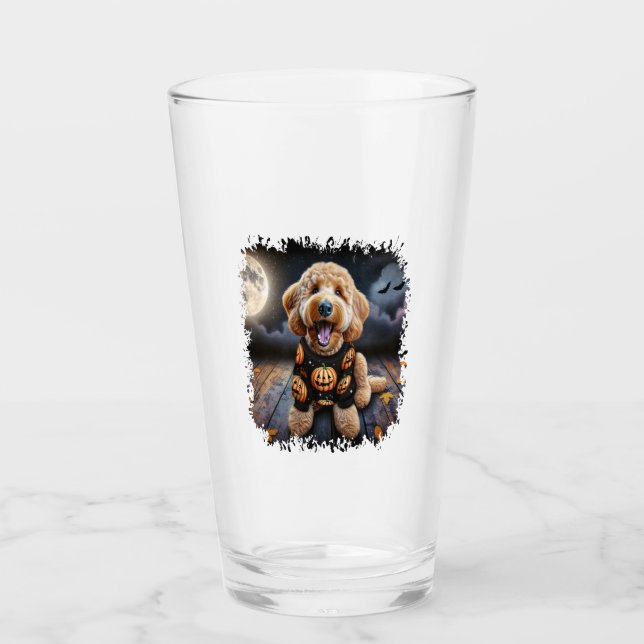 Goldendoodle Hund Halloween Glas (Vorderseite)