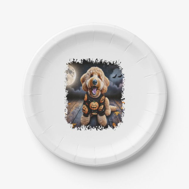 Goldendoodle Hund Halloween Pappteller (Vorderseite)
