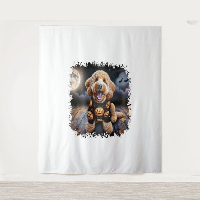 Goldendoodle Hund Halloween Wandteppich (Vorderseite)