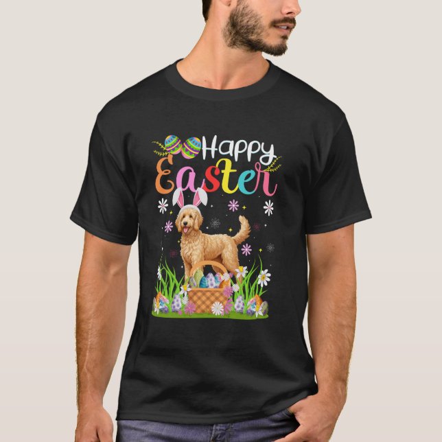 Goldendoodle Hund Happy Ostereier Hunt Bunny Ear E T-Shirt (Vorderseite)