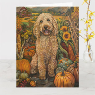 Goldendoodle-Hund Herbsternte Erntedankfest Karte