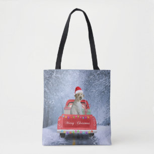 Goldendoodle Hund im Schnee sitzen in Weihnachten Tasche