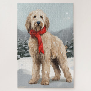 Goldendoodle Hund im Schnee Weihnachten