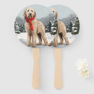 Goldendoodle Hund im Schnee Weihnachten Fächer