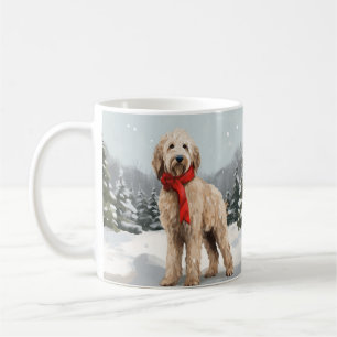 Goldendoodle Hund im Schnee Weihnachten Kaffeetasse