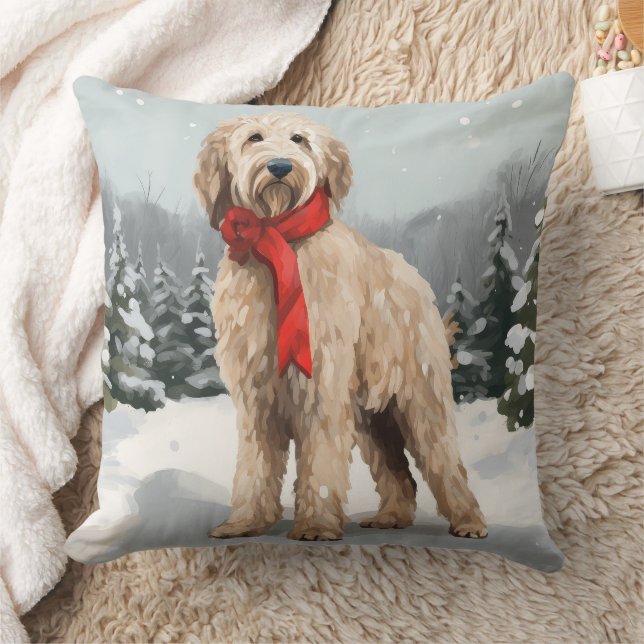 Goldendoodle Hund im Schnee Weihnachten Kissen (Decke)