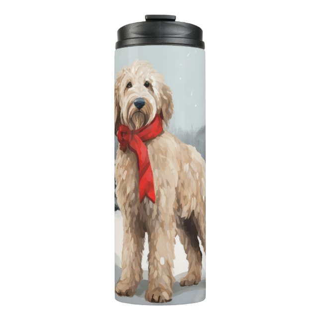 Goldendoodle Hund im Schnee Weihnachten Thermosbecher (Vorderseite)