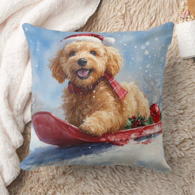Goldendoodle Hund in Sledge Let it Schnee Weihnach Kissen (Decke)