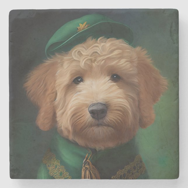 Goldendoodle Hund in St. Patrick's Day Dress Steinuntersetzer (Vorderseite)