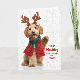 Goldendoodle Hund Lustige Flöhe Navidog mit Namen Feiertagskarte