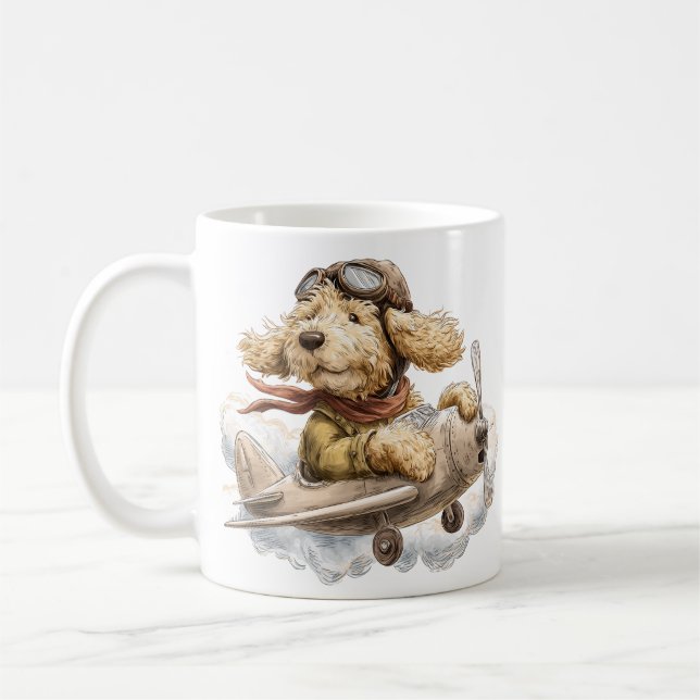 Goldendoodle-Hund Pilot-Flugzeug Kaffeetasse (Links)