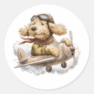 Goldendoodle-Hund Pilot-Flugzeug Runder Aufkleber