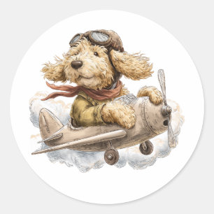 Goldendoodle-Hund Pilot-Flugzeug Runder Aufkleber