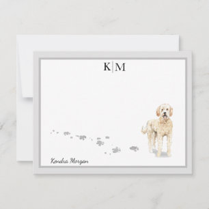 Goldendoodle Hund Stehend Grau-Border Monogramm Mitteilungskarte