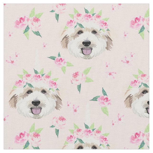 Goldendoodle-Hund-Unicorn-Blume Stoff (Nahaufnahme)