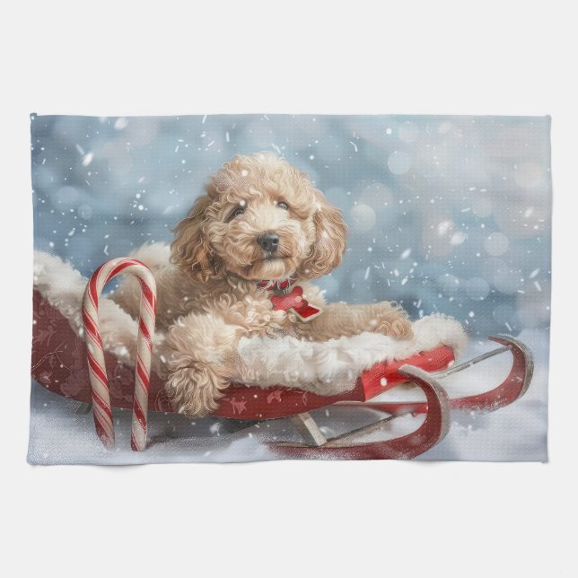 Goldendoodle Hund Weihnachten Geschirrtuch (Horizontal)