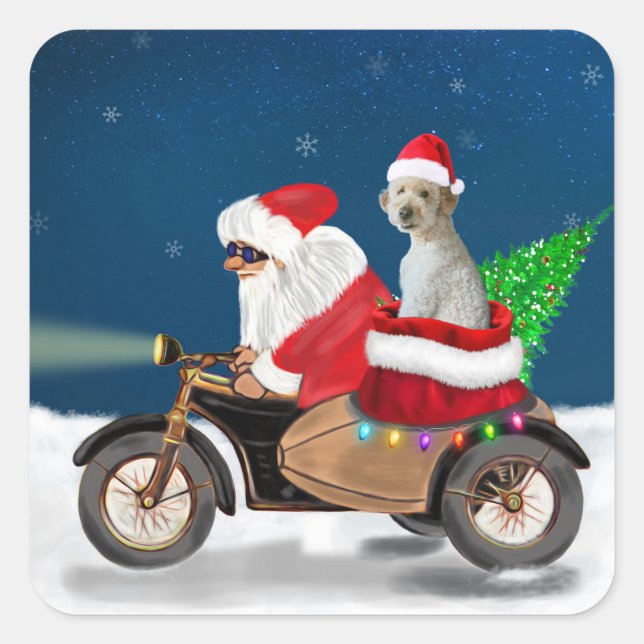 Goldendoodle Hund Weihnachten Weihnachtsmann Throw Quadratischer Aufkleber (Vorderseite)