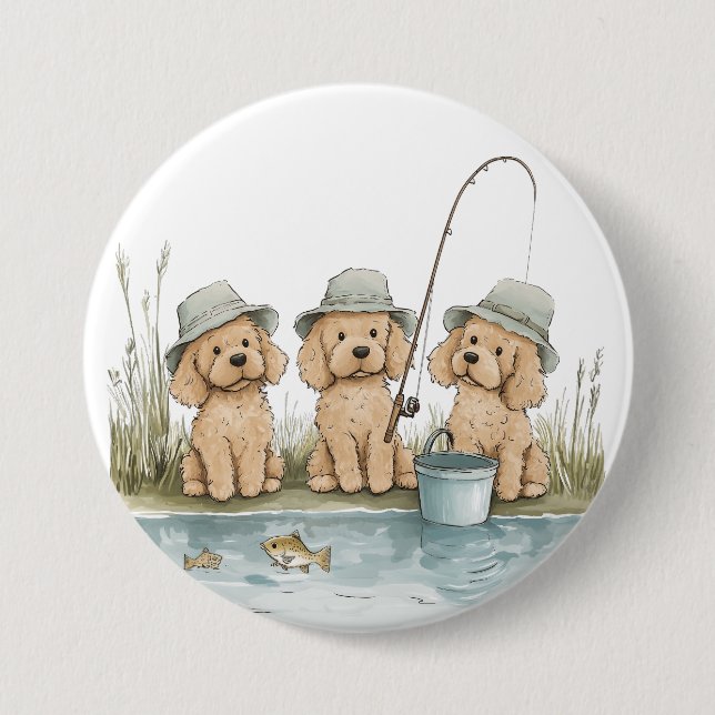 Goldendoodle Hunde Fischen Button (Vorderseite)