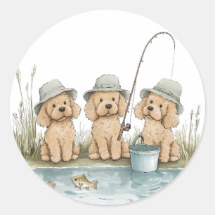 Goldendoodle Hunde Fischen Runder Aufkleber