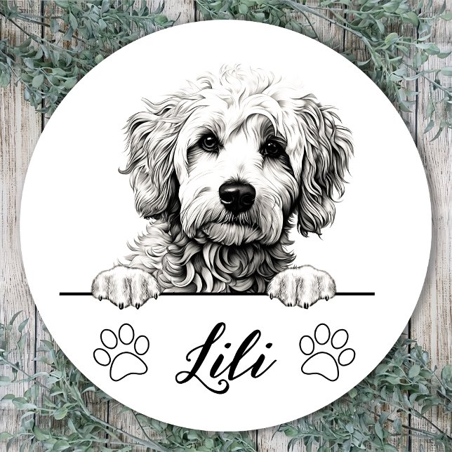 Goldendoodle Hunde Hand Zeichnend Personalisiert Runder Aufkleber (Von Creator hochgeladen)