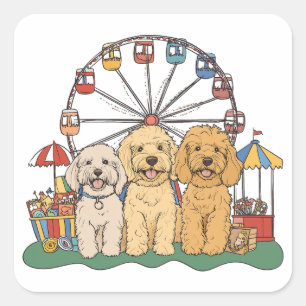 Goldendoodle Hunde im Karneval Quadratischer Aufkleber
