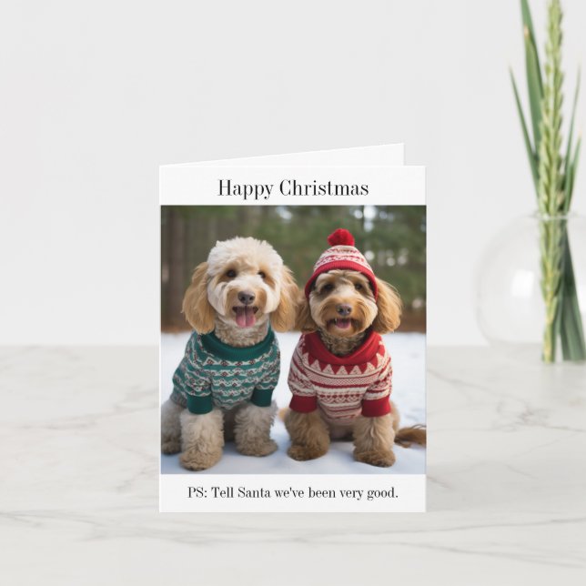 Goldendoodle Hunde in Christmas Sweaters Karte (Vorderseite)