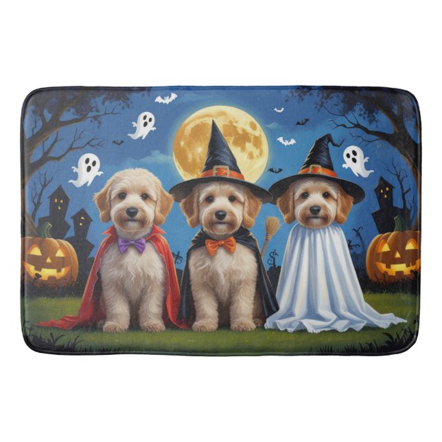 Goldendoodle Hunde Pumpkin Halloween Funny Badematte (Vorderseite)
