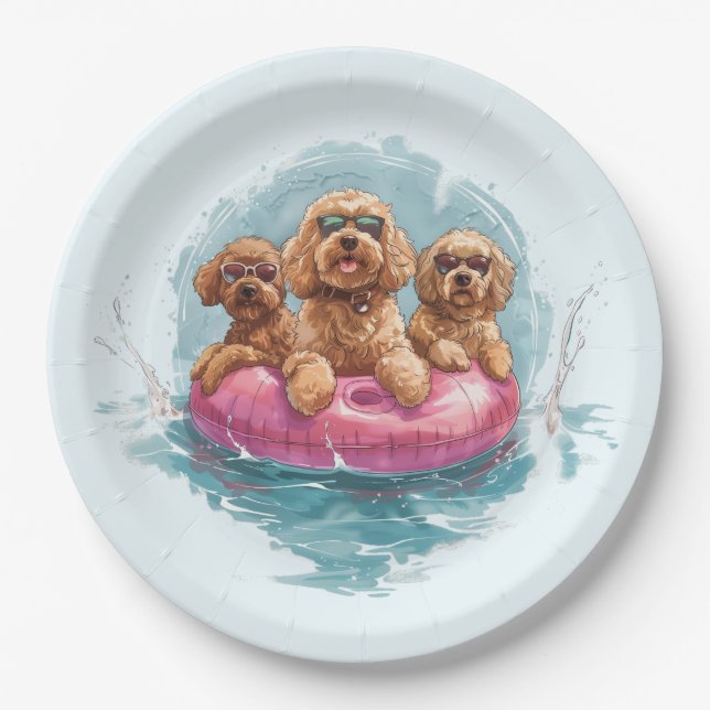 Goldendoodle Hunde Sommer Ananas Pool Float Pappteller (Vorderseite)