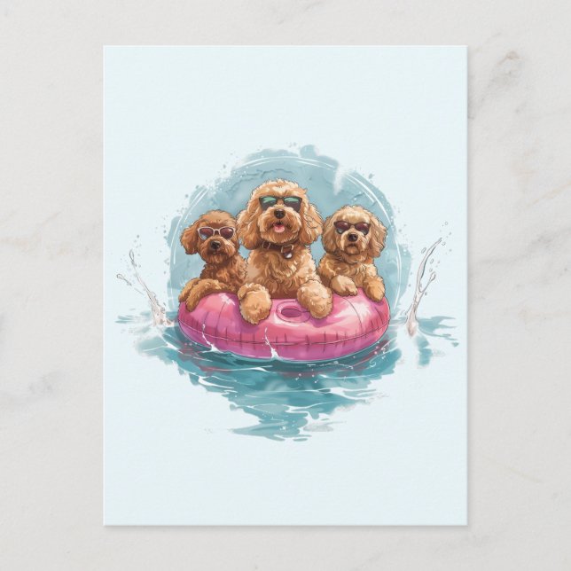 Goldendoodle Hunde Sommer Ananas Pool Float Postkarte (Vorderseite)