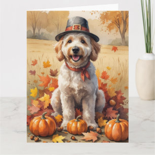 Goldendoodle im Herbst belebt Erntedank Kunst Karte