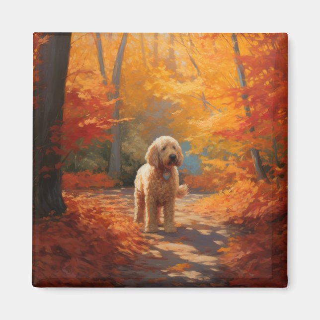 Goldendoodle im Herbst Leaves Fall Inspiriert Magnet (Vorne)