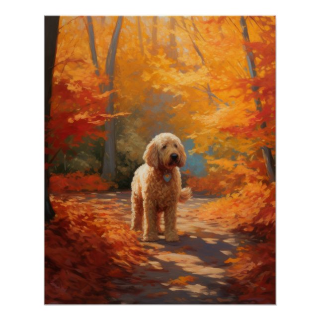 Goldendoodle im Herbst Leaves Fall Inspiriert Poster (Vorderseite)