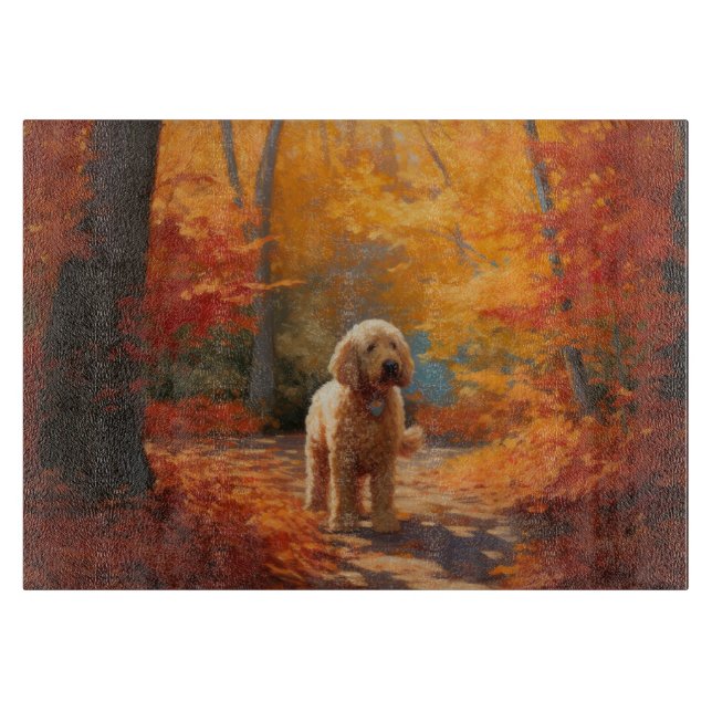 Goldendoodle im Herbst Leaves Fall Inspiriert Schneidebrett (Vorderseite)