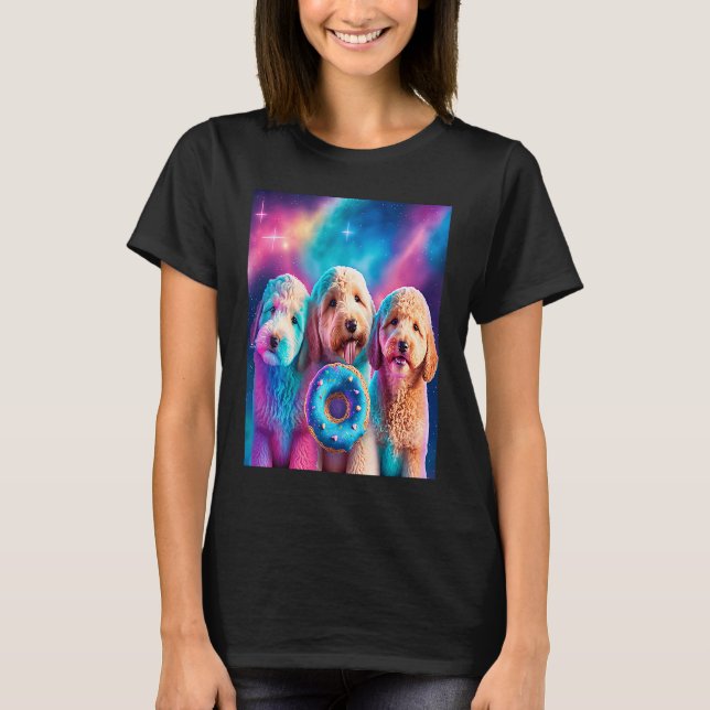Goldendoodle im Weltraum mit Donuts Niedliche Dood T-Shirt (Vorderseite)