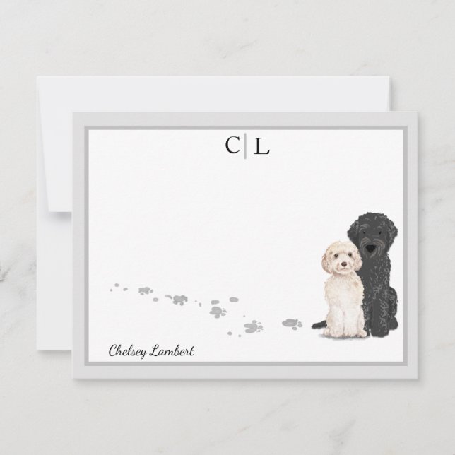 Goldendoodle Labradoodle Hunde Grau-Grenz-Monogram Mitteilungskarte (Vorderseite)