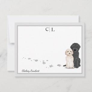 Goldendoodle Labradoodle Hunde Grau-Grenz-Monogram Mitteilungskarte