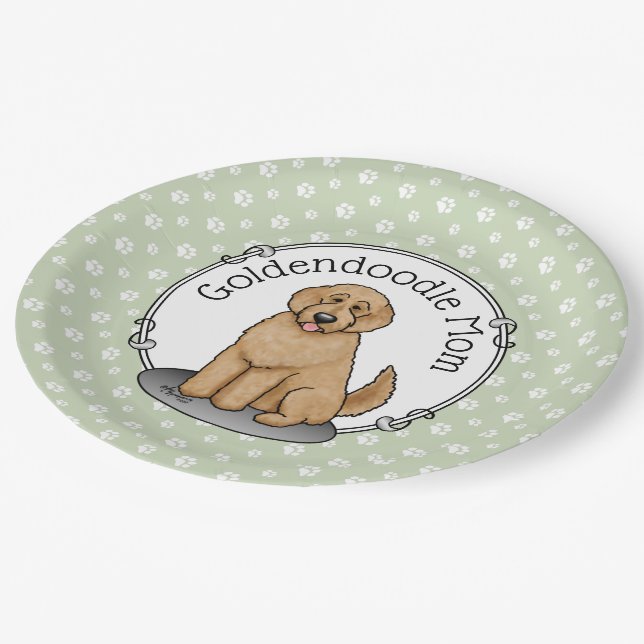 Goldendoodle-Mama Doodle-Mama (goldrot) Hundemutte Pappteller (Schrägansicht)