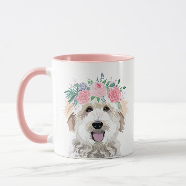Goldendoodle Mama Rosa Blume Portrait Tasse (Links)