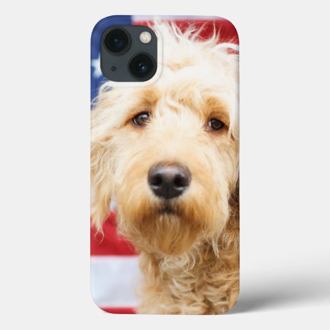 Goldendoodle mit amerikanischer Flagge Case-Mate iPhone Hülle (Rückseite)