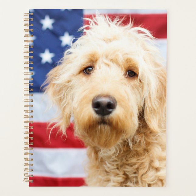 Goldendoodle mit amerikanischer Flagge Planer (Vorderseite)