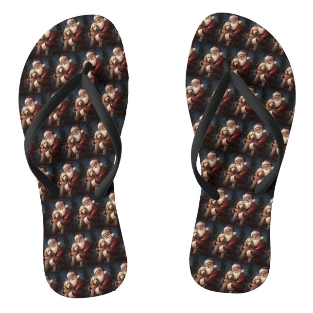 Goldendoodle mit dem Weihnachtsmann Weihnachten Flip Flops (Fußbett)