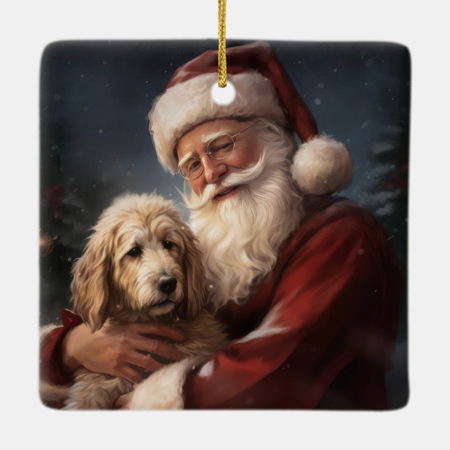 Goldendoodle mit dem Weihnachtsmann Weihnachten Keramikornament (Rückseite)