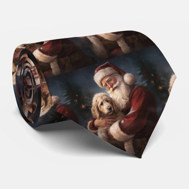 Goldendoodle mit dem Weihnachtsmann Weihnachten Krawatte (Gerollt)