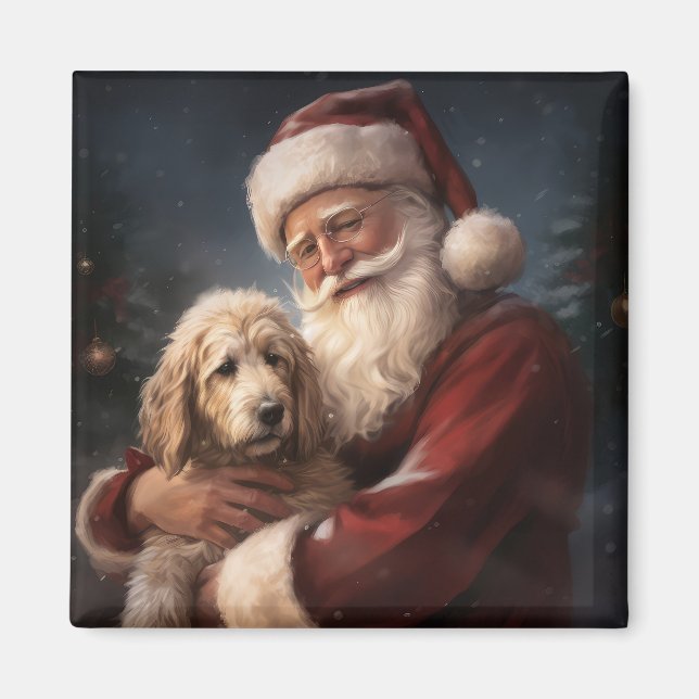 Goldendoodle mit dem Weihnachtsmann Weihnachten Magnet (Vorne)